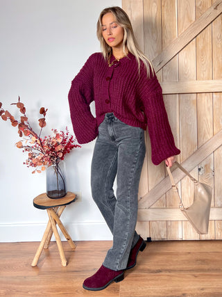 Cozy Knitted Cardigan / Wine Red