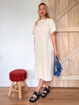 Oversized T-shirt Maxi Dress / Beige