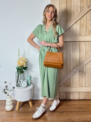 Button-Up Knit Dress / Sage Green