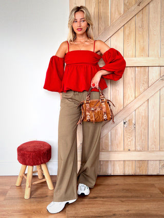 Linen Wide Leg Pantalon / Camel