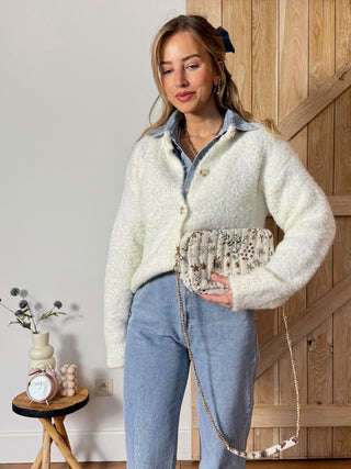 Fluffy Buttoned Cardigan / Soft White