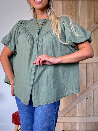 Ruffled Cotton Blouse / Khaki