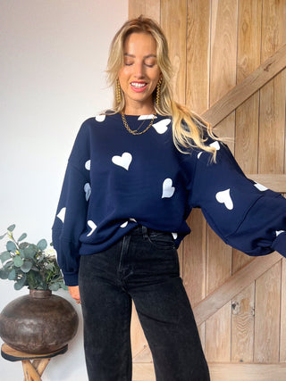 Heart Print Sweatshirt / Marine Blue