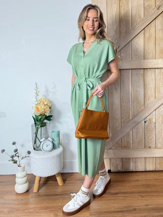 Button-Up Knit Dress / Sage Green