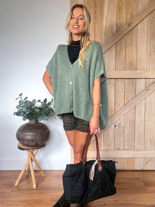 Short Knitted Oversized Cardigan / Khaki