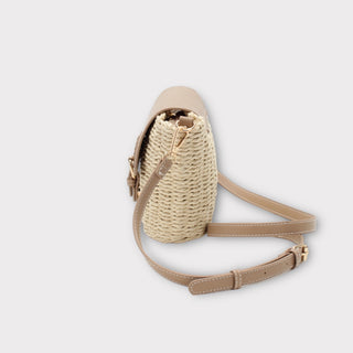 Rattan Leather Detailed Shoulder Bag / Beige-Brown