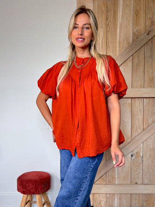 Ruffled Cotton Blouse / Rust