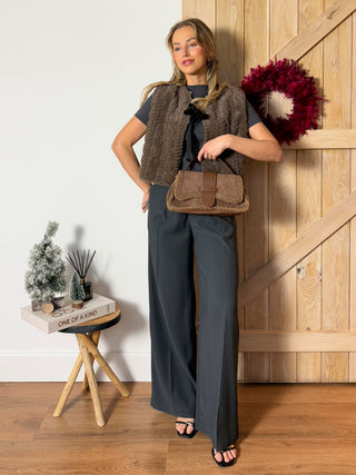 High-Waist Wide-Leg Pants / Grey