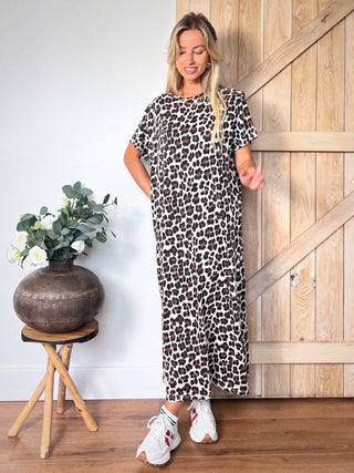 Leopard Print Maxi Dress / Brown