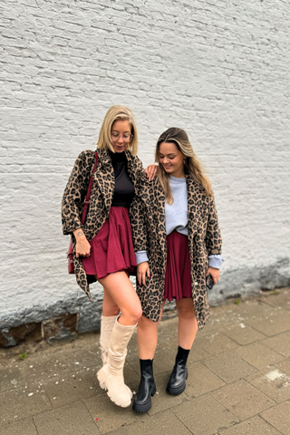 Leopard Print Button-Up Coat / Beige