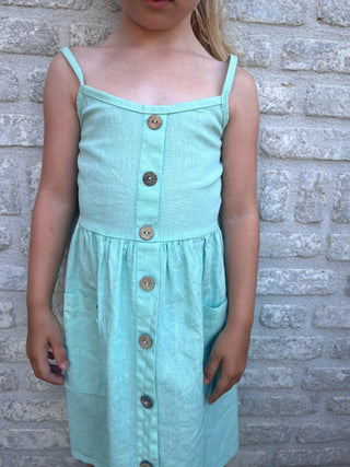 Button-Down Linen Summer Dress / Mint Green