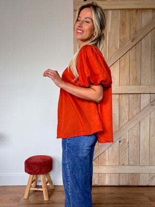 Ruffled Cotton Blouse / Rust