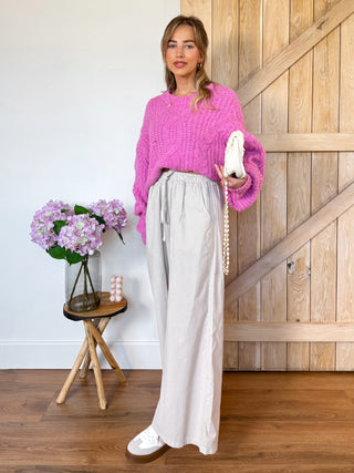 Wide-Leg Linen Pants / Natural Beige