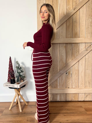 Nautical Knitted Striped Trousers / Burgundy