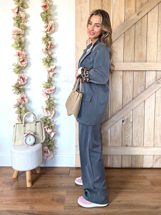 Leopard Lined Oversized Suit / Grey