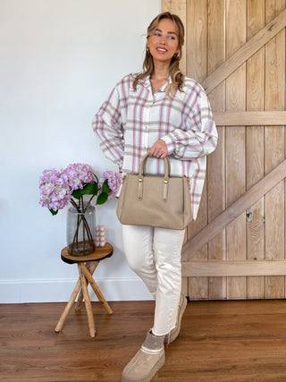 High-Waist Beige Mom Jeans / Cream