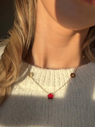 Red Clover Necklace / Gold Finish