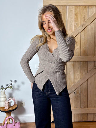 Ribbed Wrap Top / Taupe