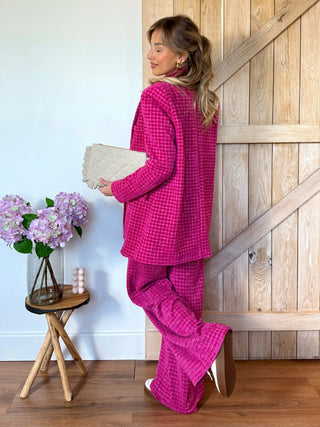 Bouclé Blazer Wide Leg Suit / Fuchsia