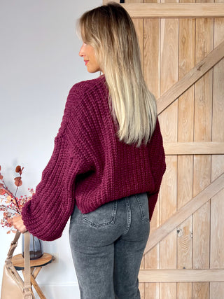 Cozy Knitted Cardigan / Wine Red