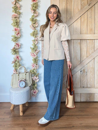 Pinstripe Straight-Leg Jeans / Blue & White