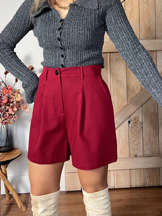 High-Waist Tailored Short / Burgundy