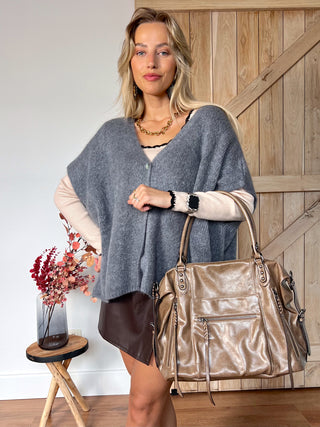 Short Knitted Oversized Cardigan / Grey