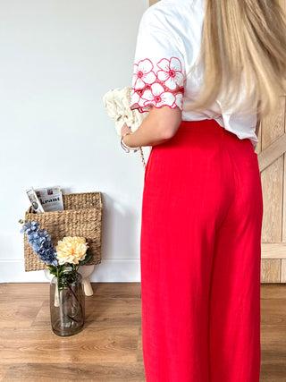 High-Waist Linen Pants / Red