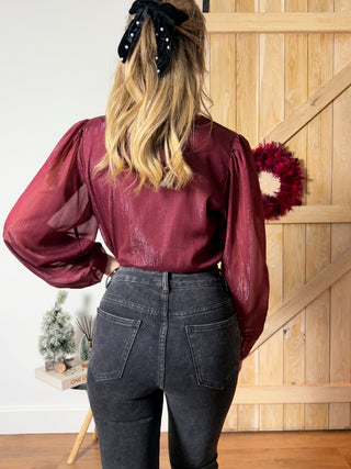 Shimmer Wrap Blouse / Berry