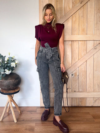 Elastic Cropped Turtleneck Top / Burgundy