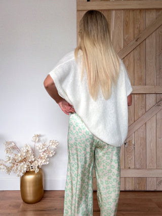 Loose Wide Satin Trousers / Mint Leopard