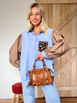 Mix & Match Leopard Shirt / Blue - Tan