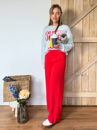 High-Waist Linen Pants / Red