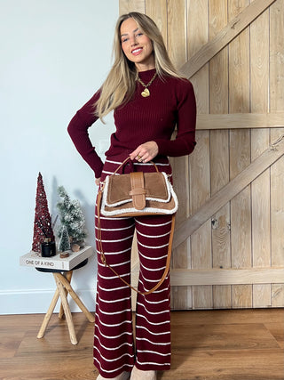 Nautical Knitted Striped Trousers / Burgundy