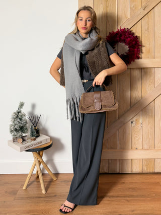 High-Waist Wide-Leg Pants / Grey