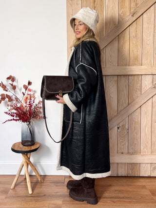 Elegant Faux Suede Winter Coat / Black