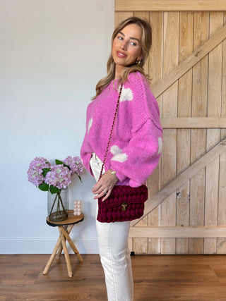 Oversized Heart Sweater / Pink - White