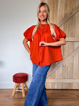 Ruffled Cotton Blouse / Rust