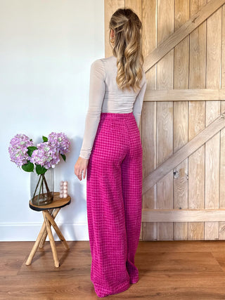 Bouclé Blazer Wide Leg Suit / Fuchsia