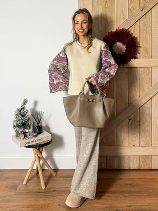 Floral Sleeve Statement Sweater / Cream & Bloom