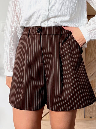 Chic Striped Paperbag Shorts / Chocolate