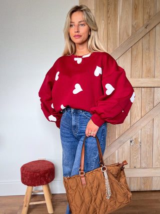 Heart Print Sweatshirt / Bordeaux