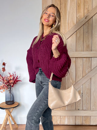 Cozy Knitted Cardigan / Wine Red