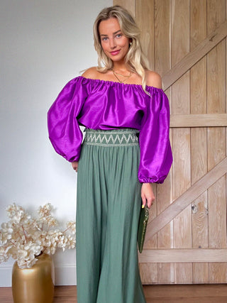 Metallic Off-Shoulder Blouse / Purple