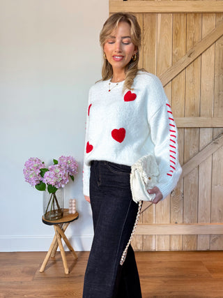 Love Knit Sweater / White - Red