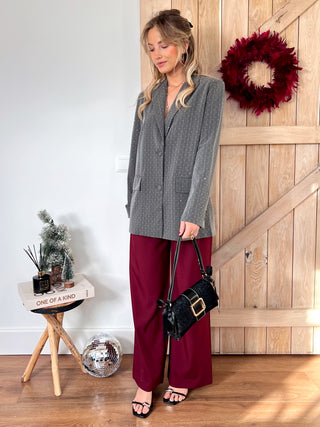 High-Waist Wide-Leg Pants / Burgundy