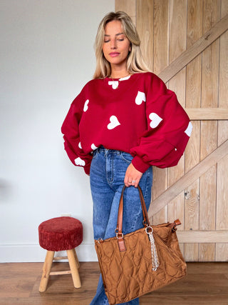 Heart Print Sweatshirt / Bordeaux