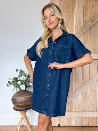 Buttoned Denim Dress / Blue