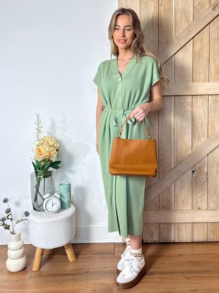 Button-Up Knit Dress / Sage Green