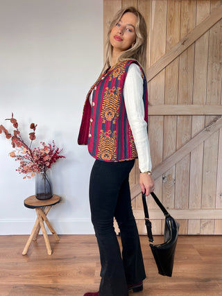 Tiger Stripe Vest / Burgundy